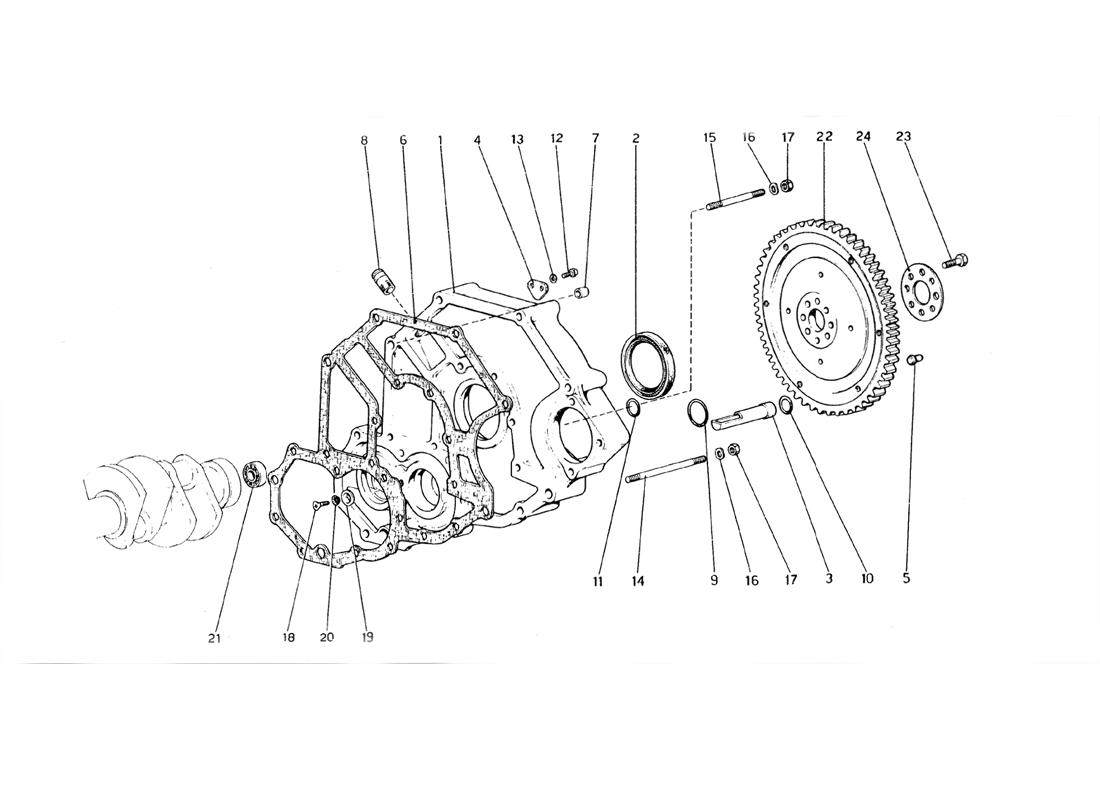 FLYWHEEL AND CLUTCH HOUSING RODS AND PISTONS