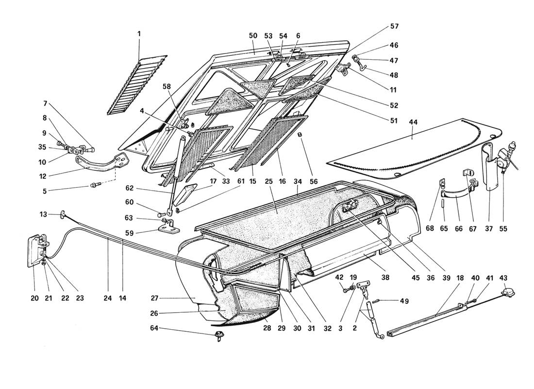 REAR BONNET AND LUGGAGE COMPARTMENT COVERING (VARIANTS FOR RHD - AUS VERSION)