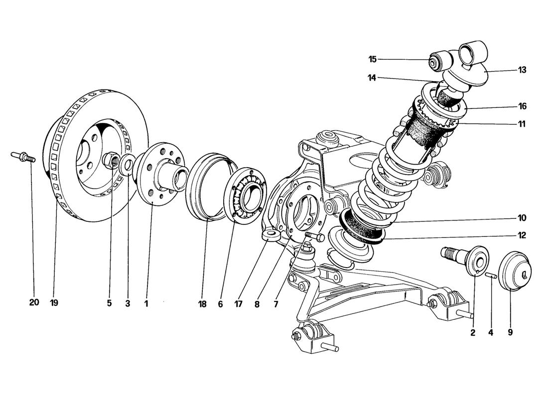 FRONT SUSPENSION - SHOCK ABSORBER AND BRAKE DISC (UP TO CAR NO. 76625)