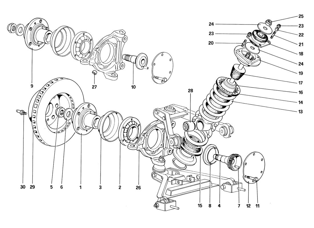 FRONT SUSPENSION - SHOCK ABSORBER AND BRAKE DISC (STARTING FROM CAR NO. 76626)