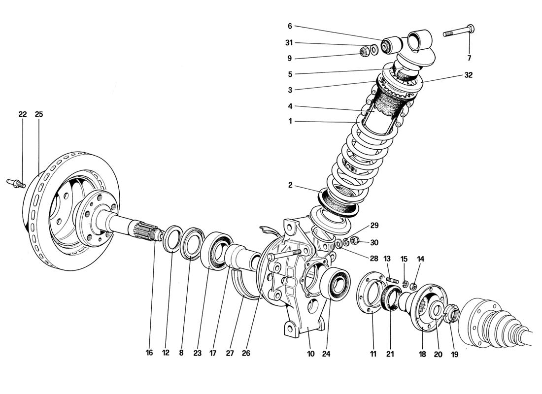 REAR SUSPENSION - SHOCK ABSORBER AND BRAKE DISC (UP TO CAR NO. 76625)