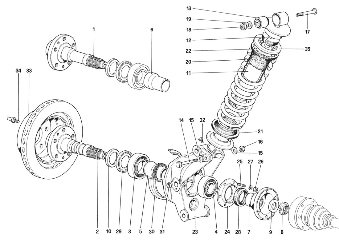 REAR SUSPENSION - SHOCK ABSORBER AND BRAKE DISC (STARTING FROM CAR NO. 76626)