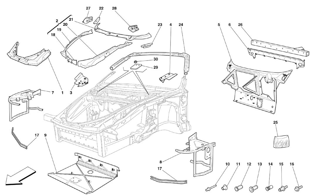 FRAME - COMPLETE FRONT PART STRUCTURES AND PLATES