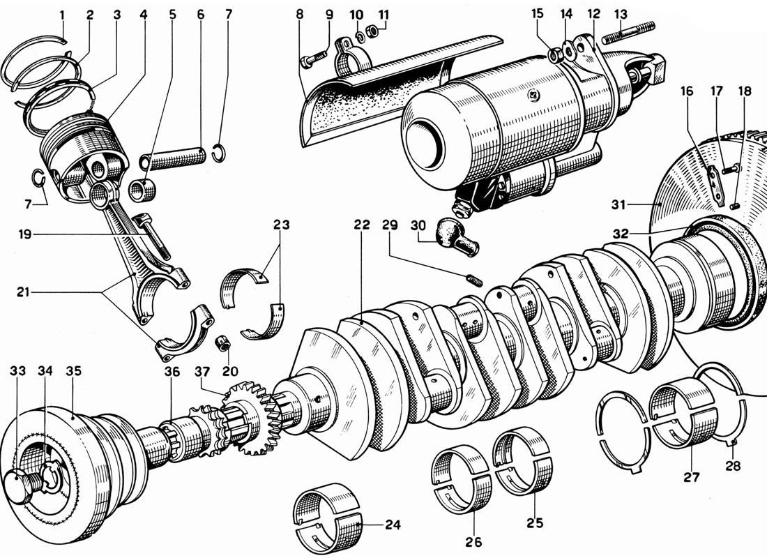 CRANKSHAFT, CONNECTING RODS AND PISTONS