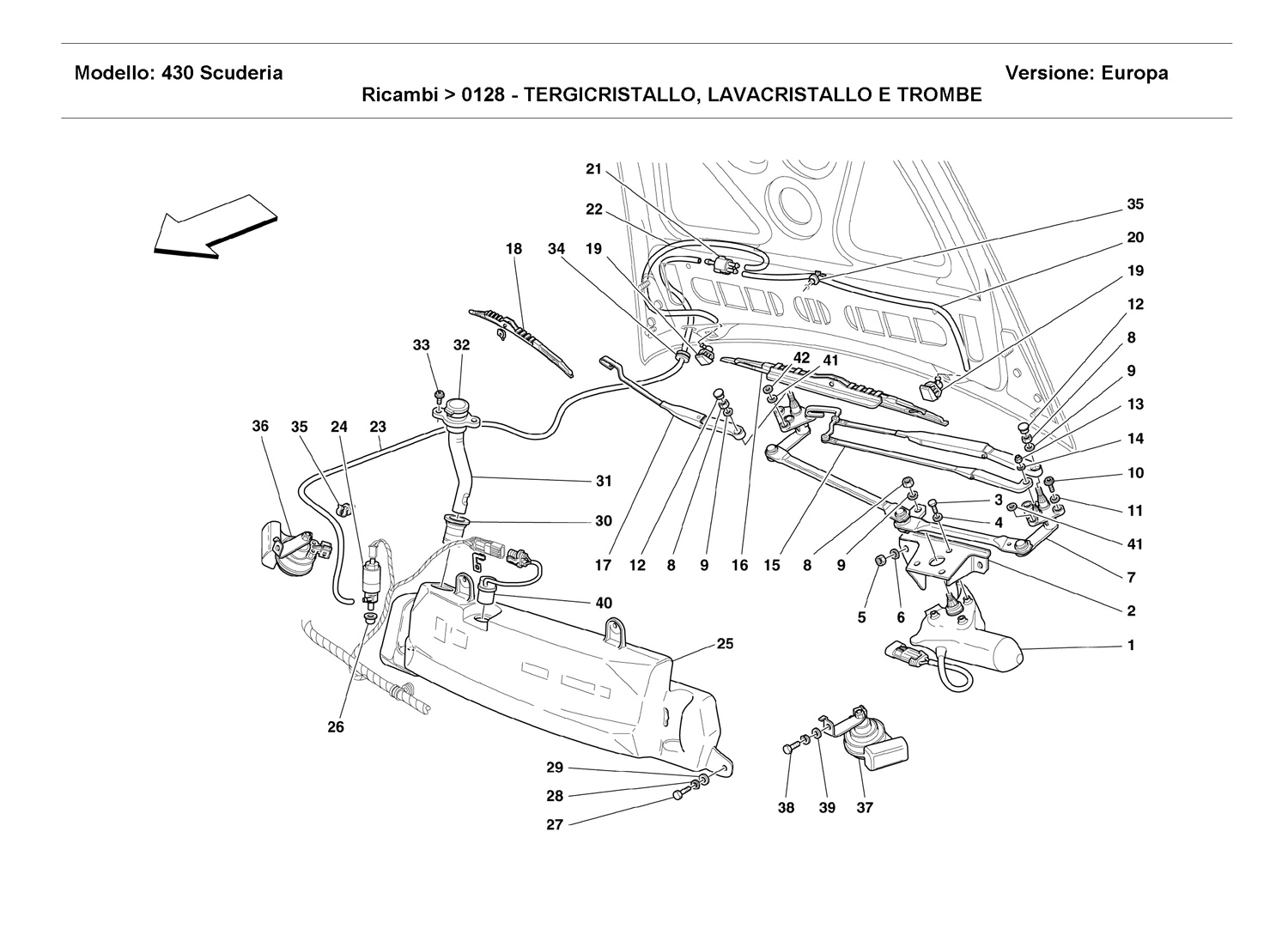 WINDSHIELD, GLASS WASHER AND HORNS