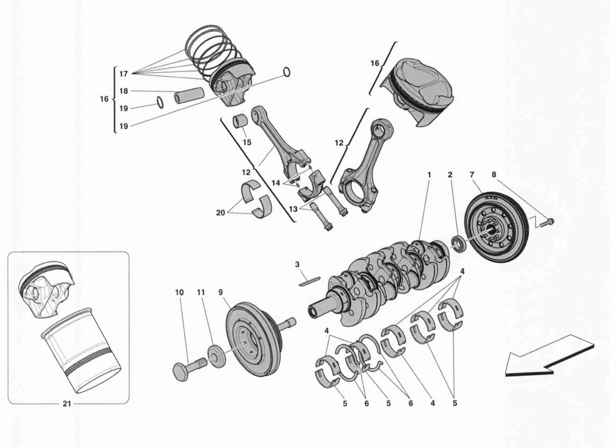 DRIVING SHAFT - CONNECTING RODS AND PISTONS