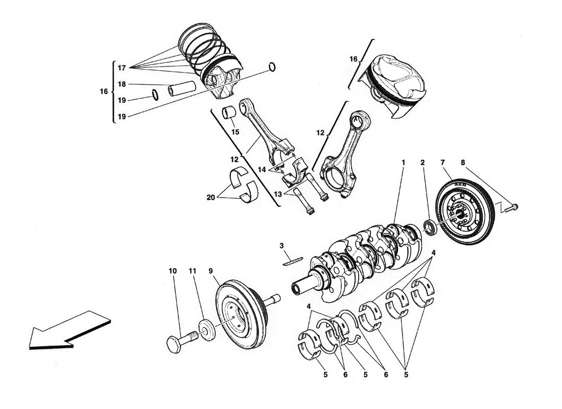 DRIVING SHAFT - CONNECTING RODS AND PISTONS
