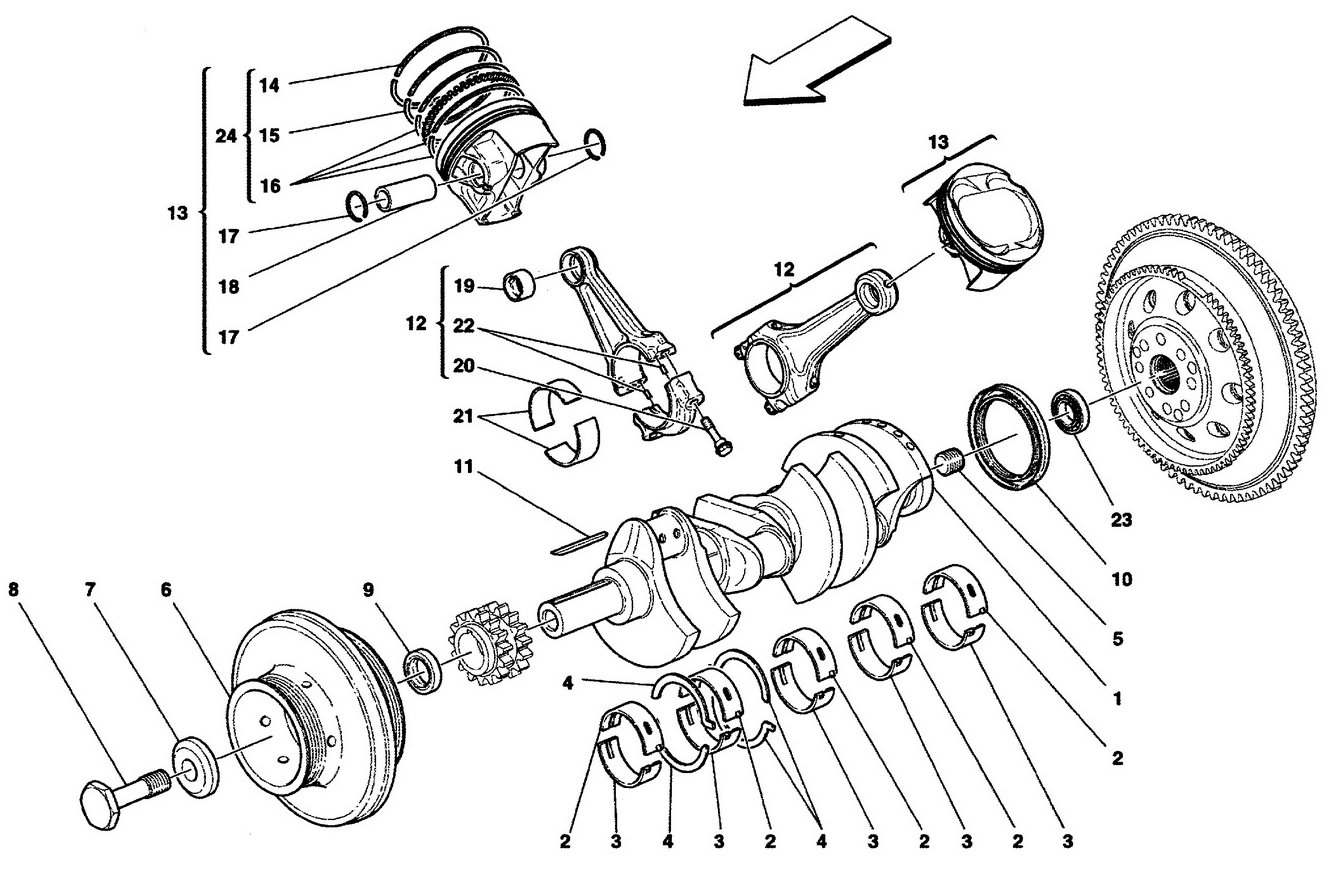 CRANKSHAFT, CONNECTING RODS AND PISTONS