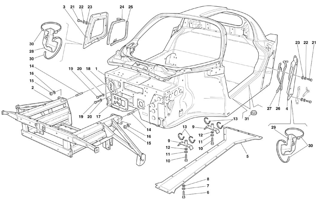 MONOCOQUE BODY FRAME - FRONT FRAME - CENTRAL FLAT FLOOR PAN