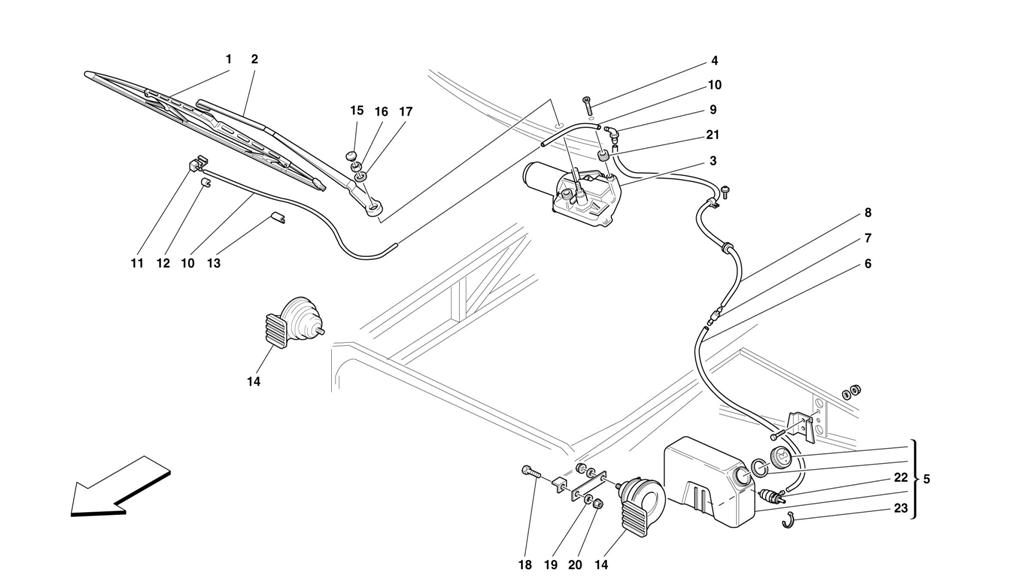 WINDSHIELD WIPER, WINDSHIELD WIPER CONTAINER AND HORNS
