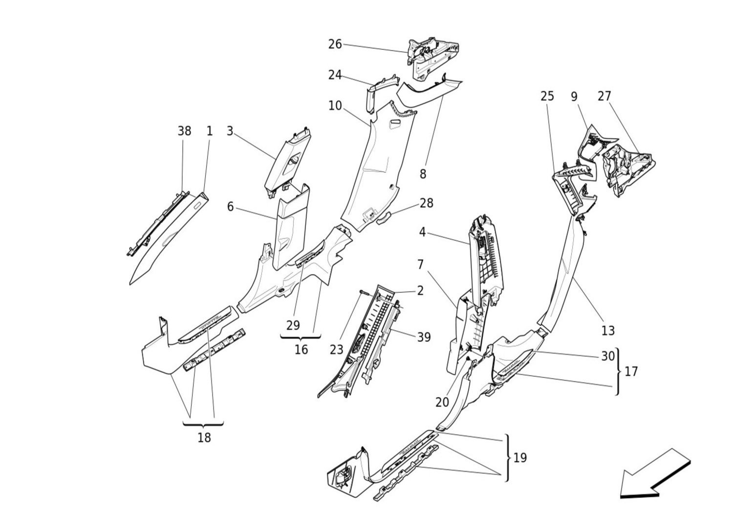 PASSENGER COMPARTMENT B PILLAR TRIM PANELS AND PANELS
