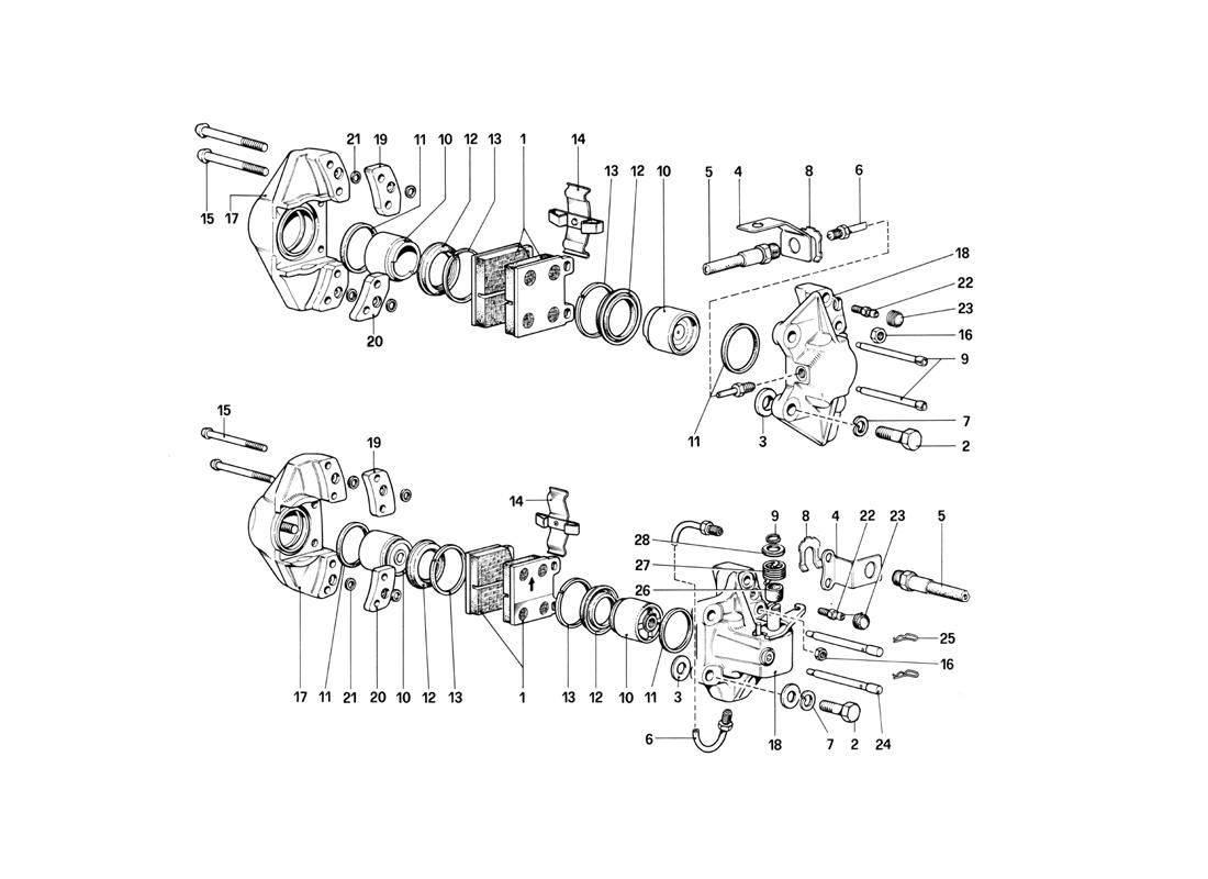 CALIPERS FOR FRONT AND REAR BRAKES (VALID ONLY FOR LHD UP TO CHASSIS NO. 43011) 