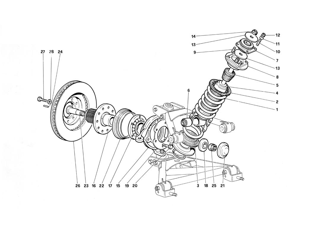 FRONT SUSPENSION - SHOCK ABSORBER AND BRAKE DISC (UNTIL CAR NO. 75995)