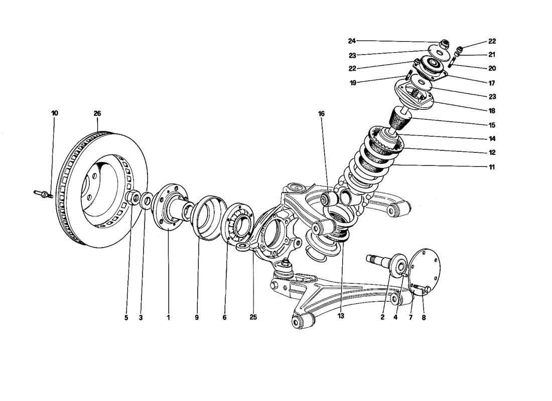 FRONT SUSPENSION - SHOCK ABSORBER AND BRAKE DISC (UNTIL CAR NO. 75995)