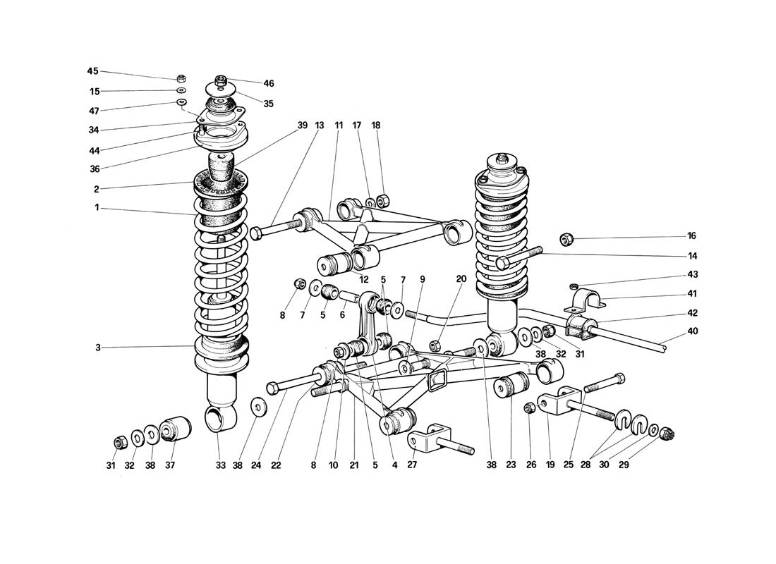 REAR SUSPENSION - WISHBONES AND SHOCK ABSORBERS (UNTIL CAR NO. 75995)