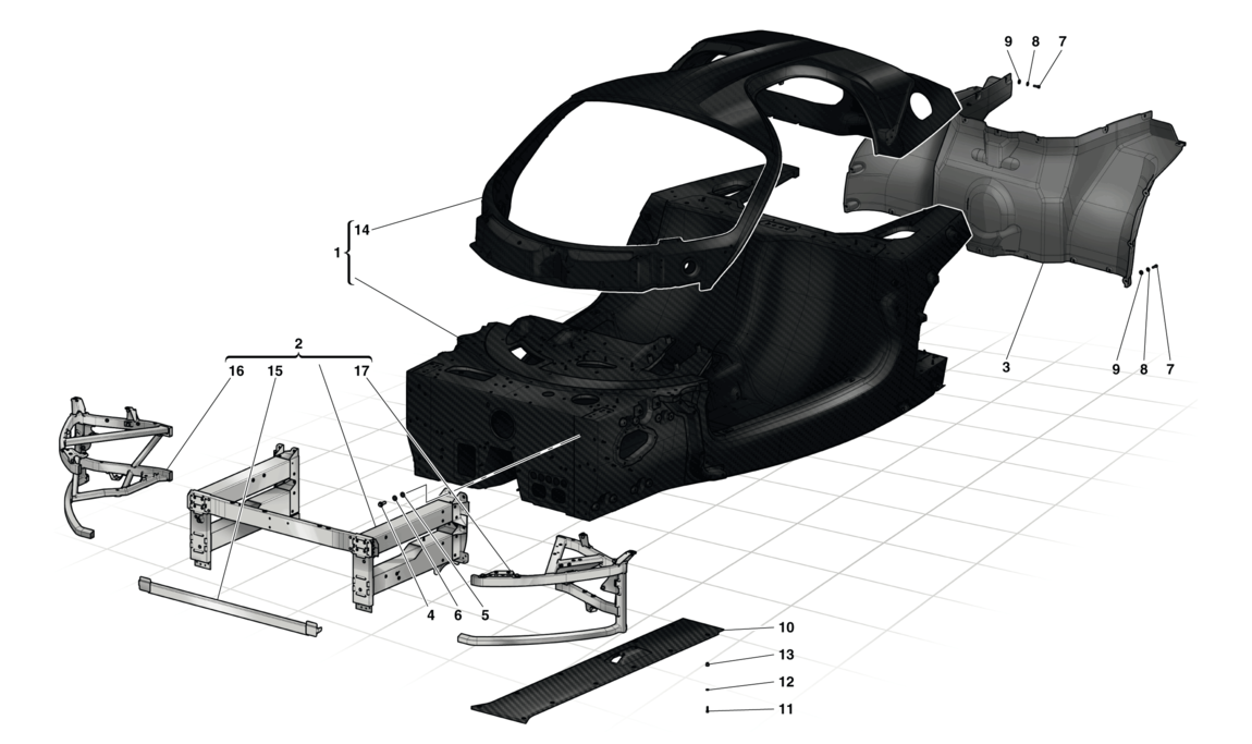 MONOCOQUE TUB - FRONT SUBCHASSIS - CENTRAL FLAT UNDERTRAY