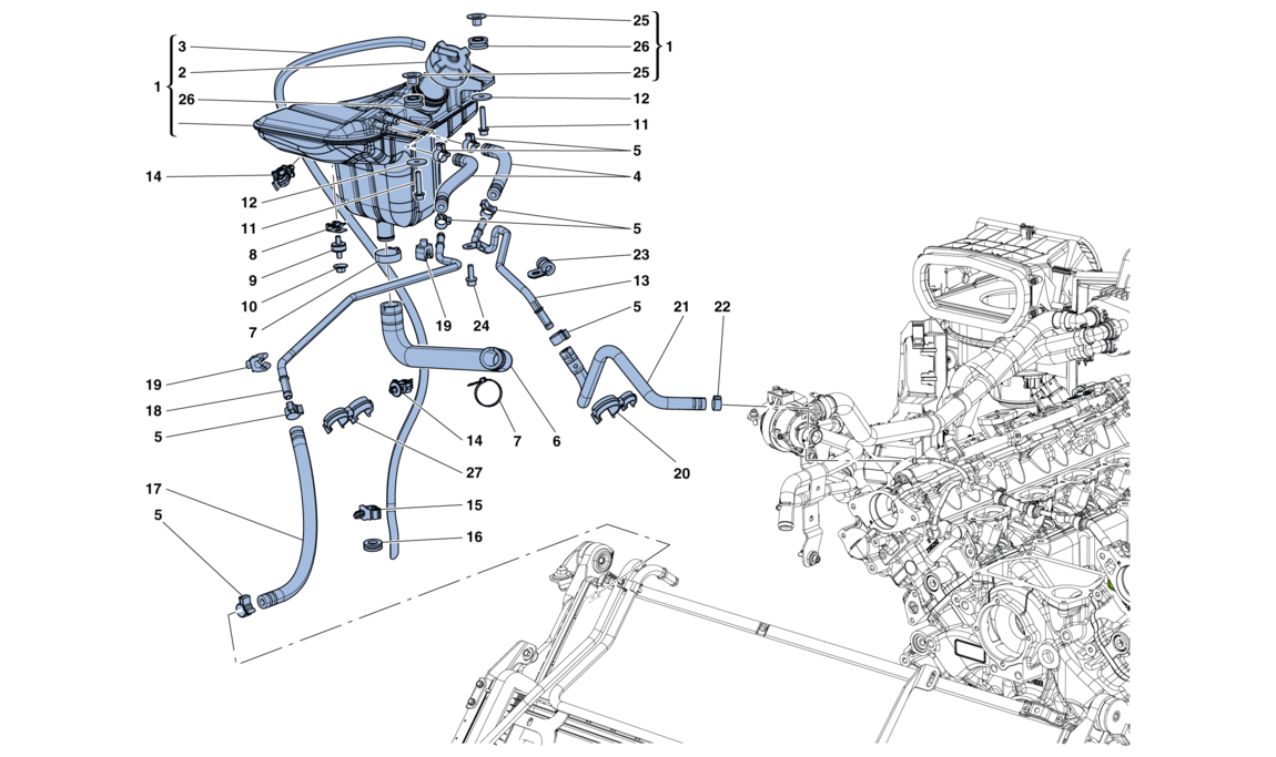 COOLING: HEADER TANK AND PIPES