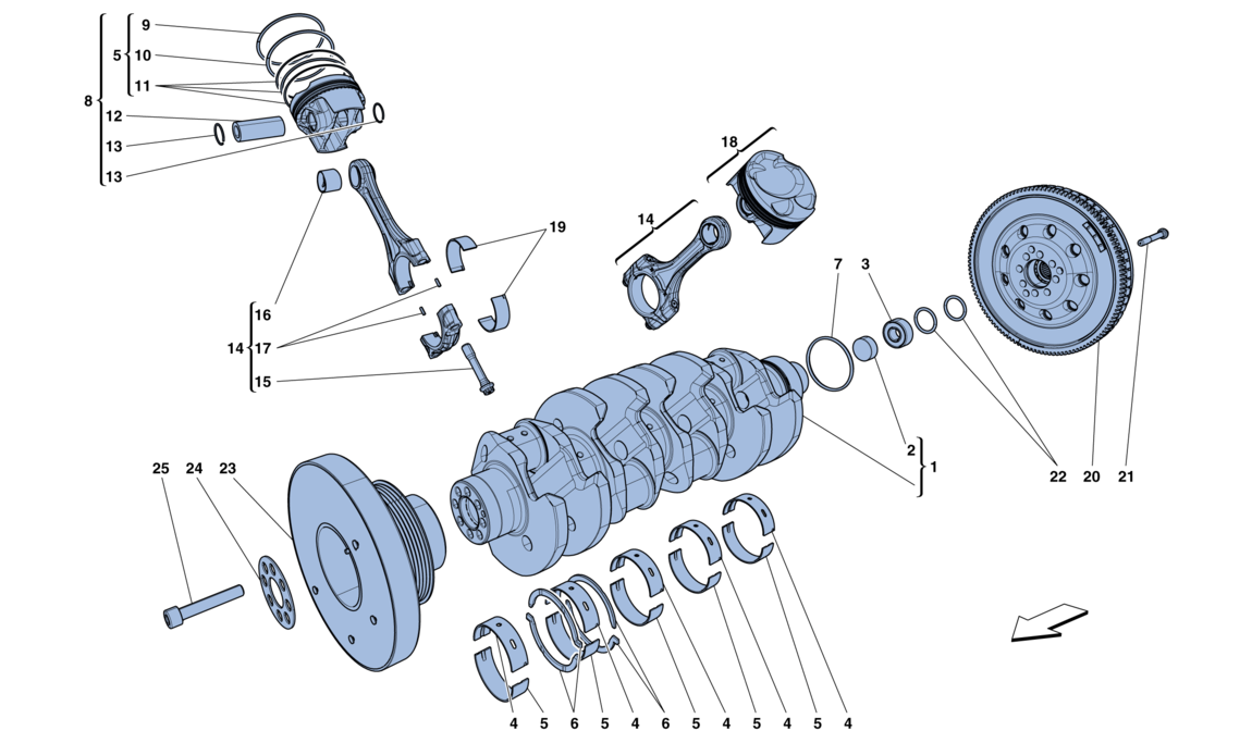 CRANKSHAFT, CONNECTING RODS AND PISTONS