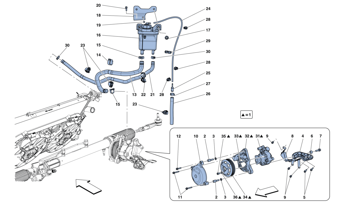 POWER STEERING PUMP AND RESERVOIR